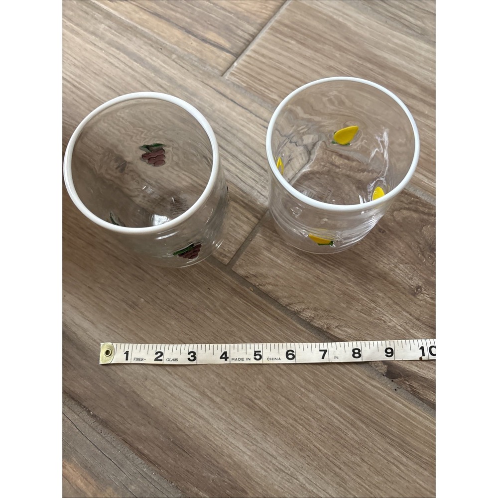 Anthropologie Icon Juice Glasses Set of 2 Corn and Grapes 17oz Clear Glass - Picture 5 of 6